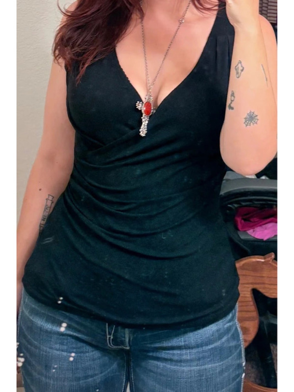 Black Tuscan Y2K fitted cross V-neck tank top